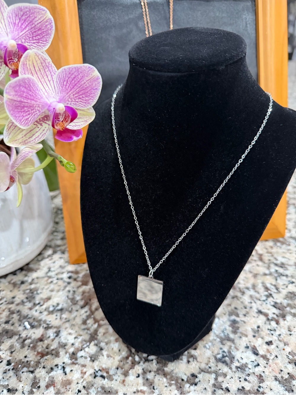 Plunder Sterling Silver Square Pendant Necklace - Silver